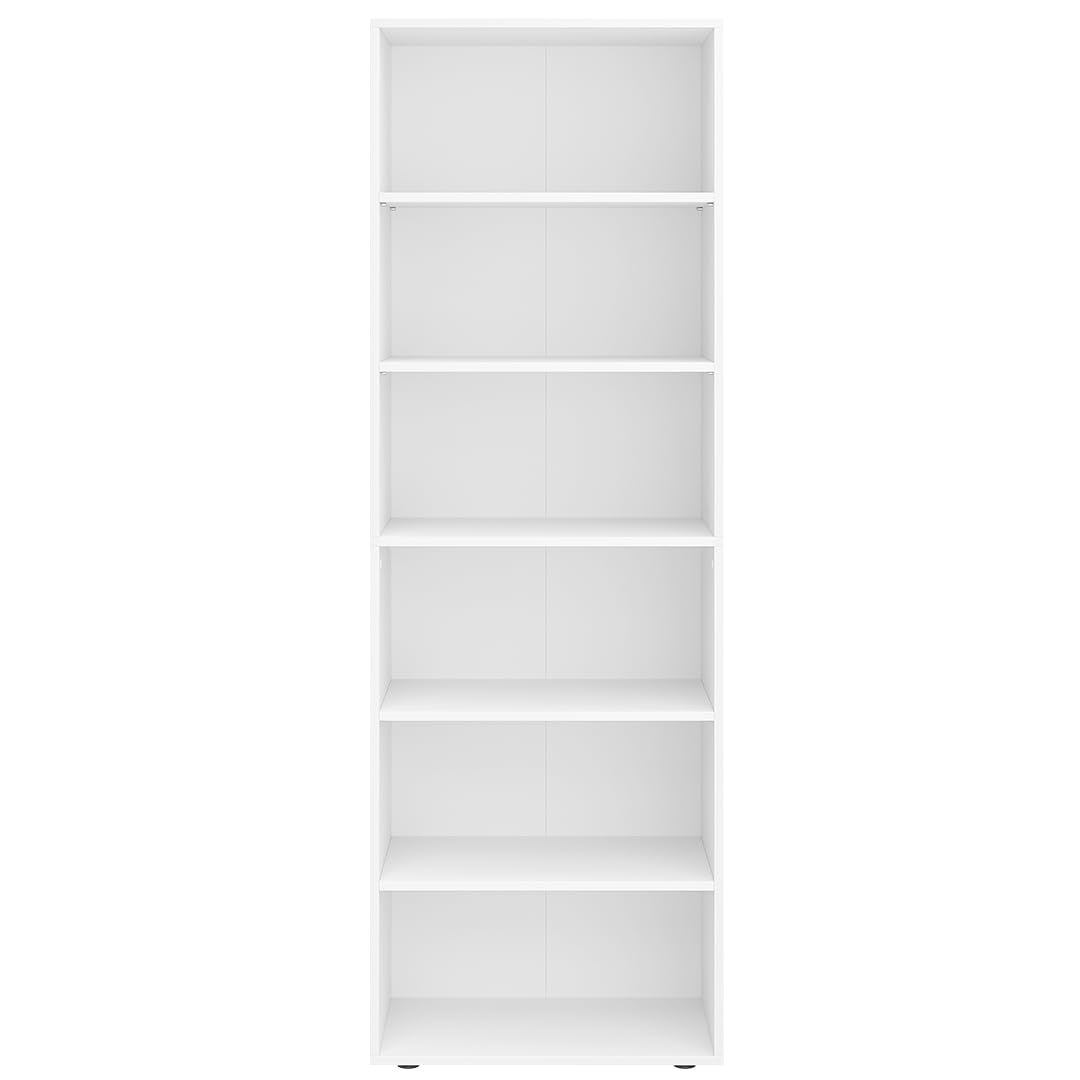 Bellamio Apol Bücherregal mit 6 Fächern - Standregal Weiß - offenes Holzregal - stabiles Regal für Wohnzimmer, Büro & Arbeitszimmer - höhenverstellbares Aktenregal 176x60x33cm