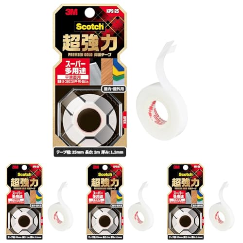 3M スコッチ 超強力両面テープ プレミアゴールド スーパー多用途 25mm×1m 1巻 KPS-25 (× 4)