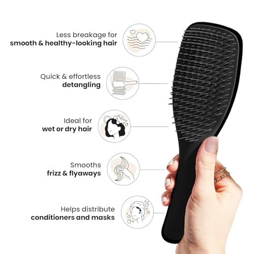 Image of Lyrovo Ultimate Hair Brush Comb for Women for Wet & Dry Hair Eliminates Knots & Reduces Breakage for All Hair Types (Black)