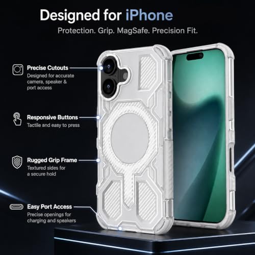 Image of MagPro Armor Grip Case for Apple iPhone 17 | Strong MagSafe Compatible Cover, Rugged Hybrid Protection, Hard PC Back, Soft TPU Bumper, Shockproof, Scratch Resistant | White