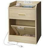 Lazzanto Nightstand with Hidden Drawer & Charging Station, Modern Bedside Table with Storage Drawer and Hidden Compartment, for Bedroom, AC Outlets, USB-A & USB-C Ports, Light Oak
