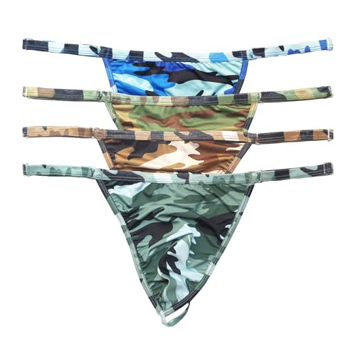YOOBNG Men's Camouflage Thong G-String Thongs T-Back Mankini Jockstraps Underwear 4pcs
