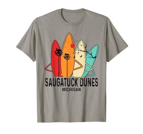 Retro Michigan Saugatuck Dunes Surfing Board T-Shirt
