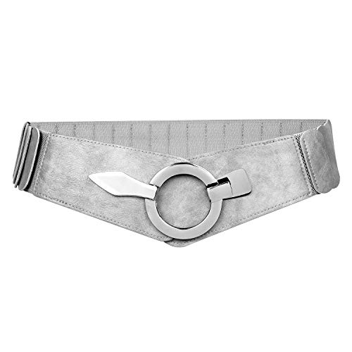 SUOSDEY Women Fashion Wide Elastic Belt Stretch Waist Belt with Easy Silver Buckle for Dresses