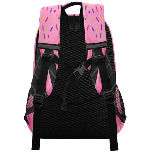 Image of Pink Black Ice Cream Cute Backpacks with Chest Strap,Lightweight Bookbags 17 Inch, Casual Daypack Bags