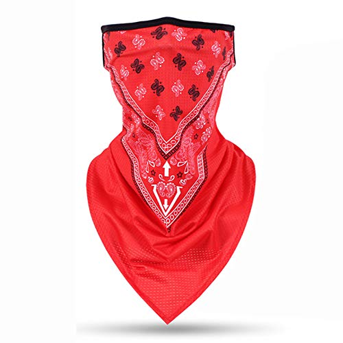 DETUCK フェイスカバー 耳掛け ネックカバー V型カシューナッツ花の模様 アイスシルク 網状生地 冷感 夏用 軽量 コンパクトuvカット 日焼けを防ぐ 風を防ぐ 防塵 汗を吸い取る 速乾 ユニセックス (レッド-1個)