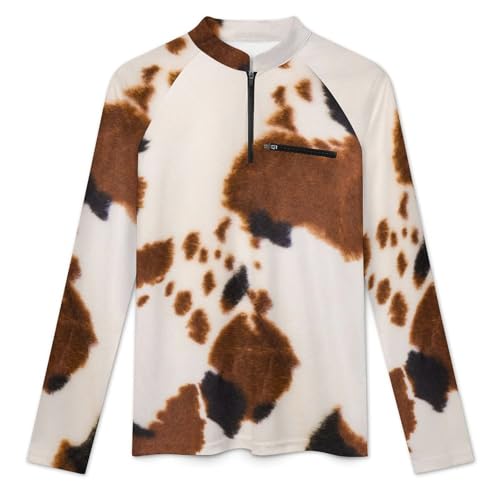 Animal Fur Black and Brown Pattern Men's Rash Guard Long Sleeves Quick Dry Fishing Workout Shirts with Zipper3