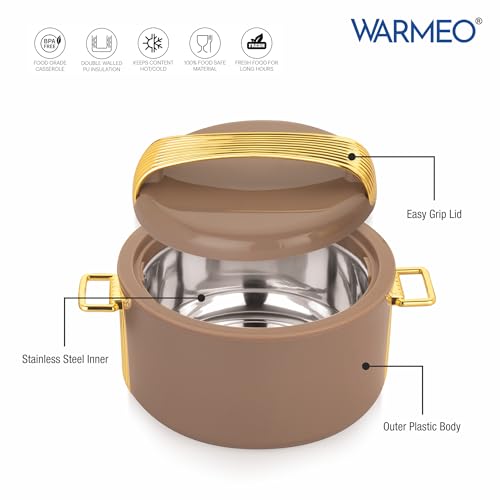 Image of WARMEO Majestic Inner Stainless Steel Casserole 2100ml Brown | PU Insulated | BPA Free | Food Grade | Easy to Carry | Easy to Store | Chapati | Roti | Curd Maker