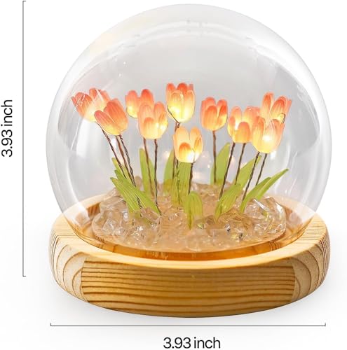 Image of DIY Tulip Night Light LED Decorations Lamp, Glass Artificial Tulips Flower, Bedroom Table Lamp, 9 Flowers, Children Girl Couple Friends Gift, Atmosphere Decoration Desk Ornament,Wooden