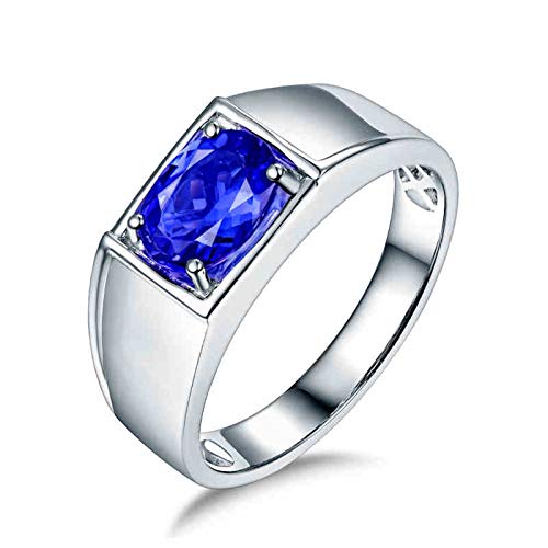 Alianzas de Matrimonio, Anillo Pedida de Mano 1.26ct Tanzanita Oro Blanco de 18K Anillos para Hombre Navidad Talla 27