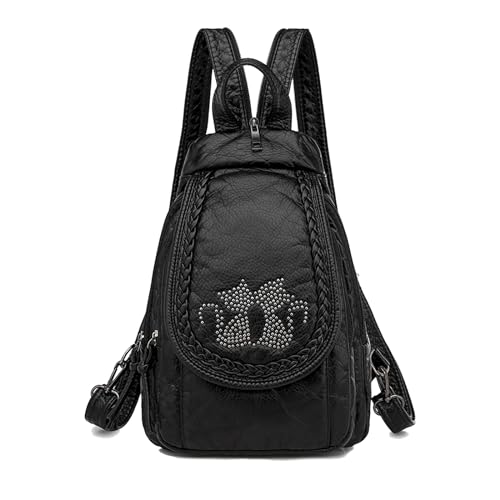 HUAZHIMAO Sac à dos pour femme, en cuir synthétique délavé doux, mini sac à dos tendance, sac à main à bandoulière, sac à dos de voyage avec 7...