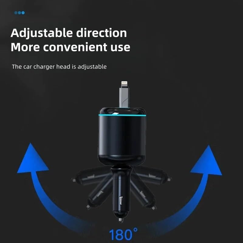 Caricabatteria da auto 60 W 2 in 1 USB tipo C Cavo retrattile di ricarica super veloce adattatore per accendisigari auto