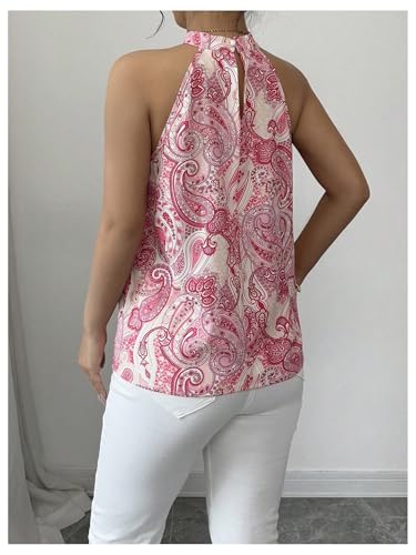 Image of RoseSeek Women's Tropical Paisley Halter Blouse Boho Shirt Vacation Tops