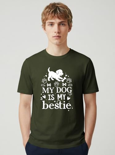 Image of INDISSH T-Shirt for Man | Regular and Plus Size Upto 7XL | Pet Lover Graphic Printed | Round Neck Cotton Fabric Regular fit Casual T-Shirt for man - RNM-DOGBESTIE-PAR