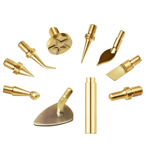 9 Pack Heat Insert Nut Iron Tips Kit with Adapter Hot Melt Heat Set Insert Tool Brass Soldering Iron Tip for 3D Printing Modification Trimming Head Compatible with Standard 936 & Hakko FX-888D