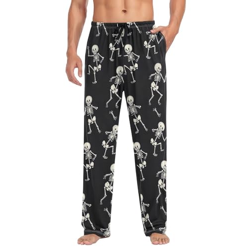 Men’s Cute Cartoon Skeleton Pajama Pants with Pockets, Comfortable Lounge Sleep Bottoms#193