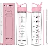 HYDRATE Tracker 900ml Straw Water Bottle - with Motivational Time Markings, BPA-Free (Pink)
