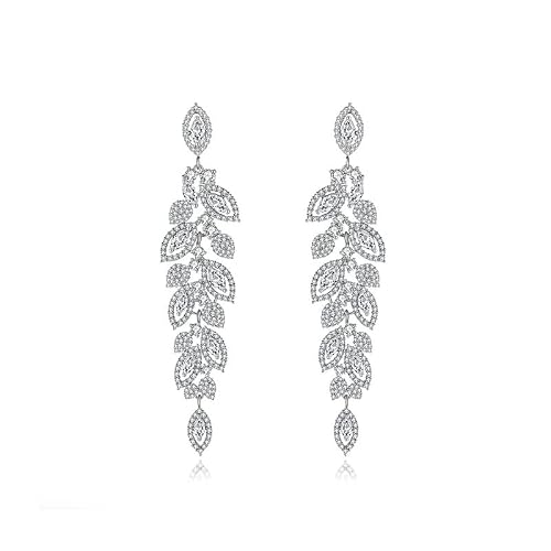 18K Gold Crystal & Moissanite Long Drop Earrings For Women, Luxury Teardrop Design, High-Fashion Christmas Jewelry Gift, Glamorous Evening Accessory, Stylish Long Dangle Earrings #TOP15