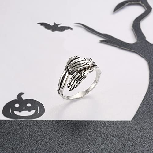 Mic Tai Hug Ring Sterling Silver Adjustable Vintage Punk Gothic Skeleton Hugging Hands Rings Inspirational Jewelry Gift For Women Girls Teens #TOP3