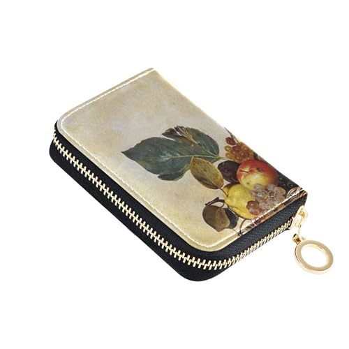 Scan Proof Women's Wallets Small Cute Card Holder RFID Blocking Caravaggio Painting Basket Fruit Zipper Wallet with Coin Pocket