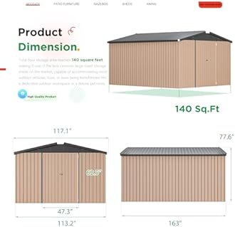 AECOJOY 10' x 14' Shed Metal, Outdoor Storage Sheds & Outdoor Storage 10' x 14' with Lockable Doors, Large Steel Yard Shed, Utility and Tool Storage for Garden, Backyard, Patio, Outside use in Grey
