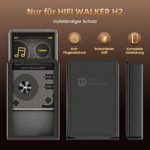 Schützende PU-Lederhülle für H2 Tragbaren HiFi-Musikplayer, Stoßfest & Langlebig, Schwarz