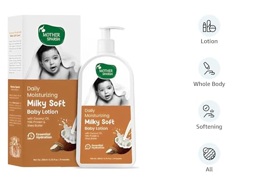 Mother Sparsh Milky Soft Baby Lotion - 200ml | with Milk Protein, Coconut Oil & Shea Butter | For 24Hrs Moisturization