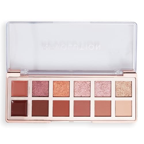 Makeup Revolution, Die Wahre Ikone Bronzene Lidschattenpalette, Creme, Matte & Schimmer-Finishes, 12 Mischbare Nuancen