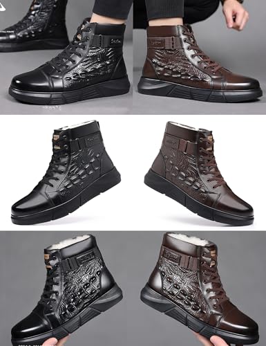 BlackeEight Men's High-top Print Casual Leather Boots,Italian Handmade Non-slip Shock-absorbing Zip Height Ankle Booties3