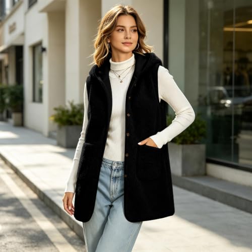Fuzzy Vest Women Open Front Winter Long Button Down Sherpa Vest Coats - image 4