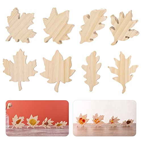 12 Pcs Fall Wood Maple Leaf Cutouts Unfinished Leaves Table Wooden Sign Autumn Thanksgiving Farmhouse Tiered Tray Decor 3D Harvest Wooden Block for DIY Craft Home Desk Office Party Decoration