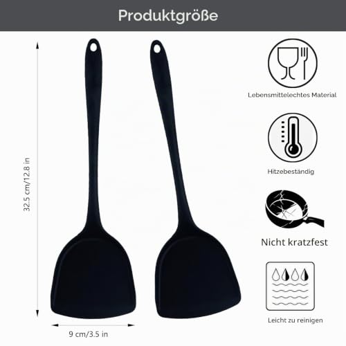Foto von BMZXCH 2 Stück 32 cm Silikon-Wokpfannenwender/Löffel | Antihaftbeschichtung