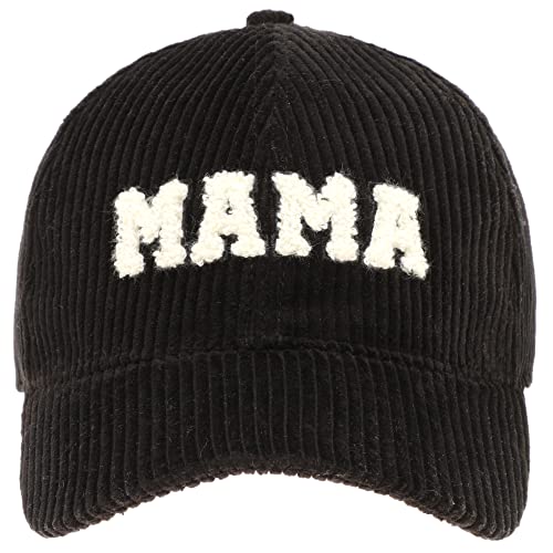 MIRMARU Gorra de béisbol ajustable con parche 3D bordado de pana 100% algodón para mujer, Mama-negro, Talla única