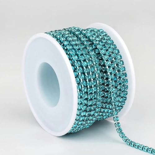 ORGEFY Cadena de Copa de con Diamantes de imitación, 1 Yarda, 1 Fila, con Purpurina, para Coser, para decoración de Vestidos y Ropa, Color Aguamarina, SS16 (3,8 mm-4 mm), 1 Yarda