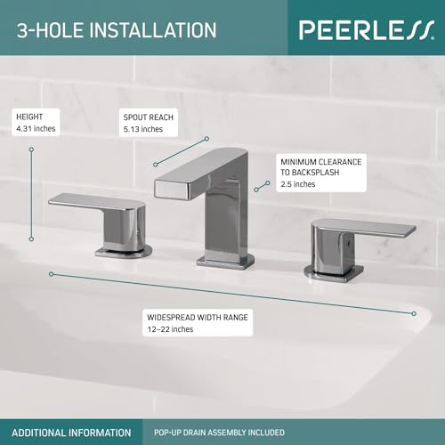 Peerless Xander Widespread Bathroom Faucet Chrome, Bathroom Faucet 3 Hole, Bathroom Sink Faucet, Drain Assembly, Chrome P3519LF - Thumbnail 3