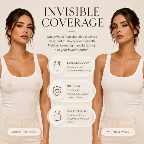 Image of QueenVibes Adhesive Silicone Nipple Covers, Reusable Pasties Skin Safe