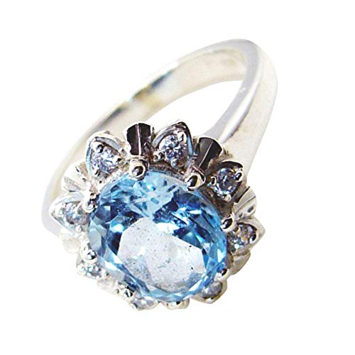 Bague de fiançailles topaze bleue et argent halo ajustable taille H à Z pour femme