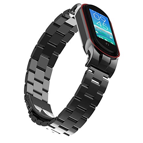 Pulseira de substituição compatível com Xiaomi Mi Band 5, pulseira de metal de aço inoxidável com fi