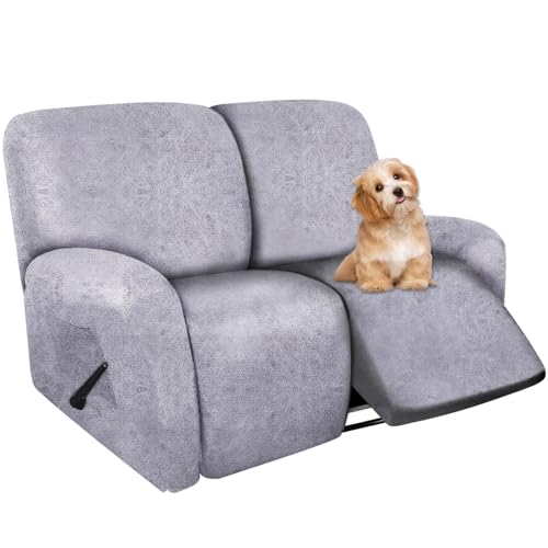 Image of molasofa Loveseat Recliner Slipcover 6-Pieces Stretch Leather Like Recliner Sofa Cover for 2 Seat Dual Reclining Loveseat Couch, Furniture Protector with Elastic Bottom (Marbling)