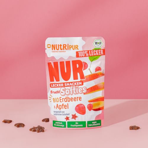 NutriPur Frucht Softies BIO 4er Set - Fruchtgummi ohne Gelatine: Natürliche Snacks aus Fruchtsaftkonzentrat von Beeren und exotischen Früchten, 4 Packungen Fruchtgummi vegan, rein pflanzlich