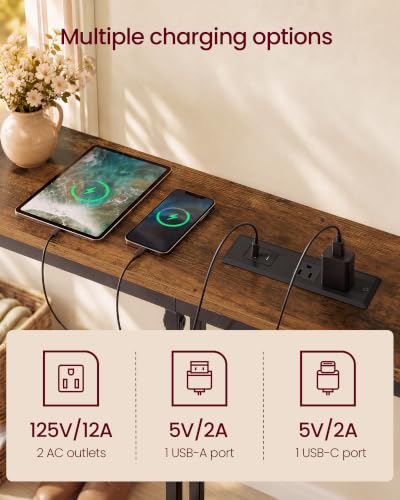 Image of VASAGLE 106.3 inchConsole Table, 25.2-35.2 inchHeight Adjustable, with Power Outlet