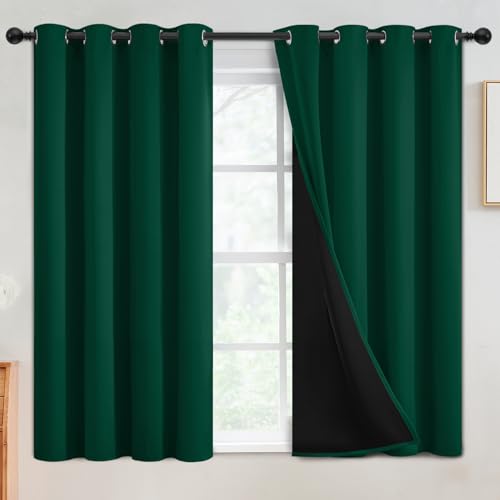 Image of SimpleHome Dark Green 100% Blackout Curtains Room Darkening Living Room 54