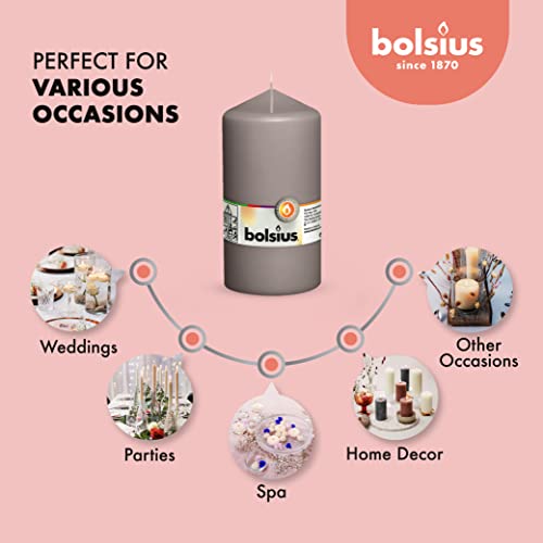 Bolsius 4 Grey Pillar Candles - 3X6 Inches - Individually Wrapped - Premium European Quality - 65+ Burn Hours - Dripless & Smokeless Smooth Flame - Unscented Gray Dinner, Wedding, & Party Candles #TOP3