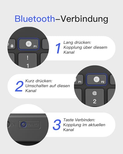 Inateck Bluetooth-Tastatur,Kabellose Funktastatur mit 3 Bluetooth,Ultraslim QWERTZ,Vergrößerte Tastenkappen,für iPad Pro/Air/Mini/10.9/10.2/9.7/Windows/Android/IOS, Ergonomisches Design, KB01003 3