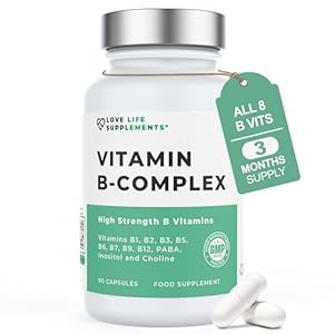 Vitamin B Complex High Strength | 90 Capsules – 90 Day Supply | All 9 B Vitamins B1-B2-B3-B5-B6-B7-B9-B10-B12, Inositol and Choline | Completely Clean – No Fillers | Love Life Supplements