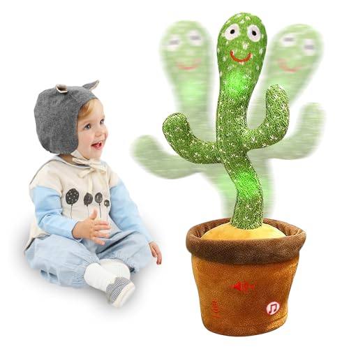 seOSTO Cactus Bailarin, Cactus Bailarin Repite español, Cactus parlanchin, Juguete Cactus de Peluche Que Baila y Repite tu Voz, con Canciones (Cactus de Tres Enlaces)