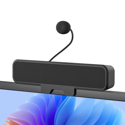 INGA Computer Speakers with Detachable Mic, Plug and Play Desktop Speakers, One-Touch Mute Microphone, Stereo & Bass, Easily Clamps to Monitor, Compatible with PC, MAC, Laptop