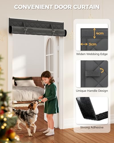 Image of Augblinds Thermal Insulated Door Curtain Fits Door Size 32 x 80 Inch, Oxford Cloth Thicken Cotton Fiber, Curtain Size 35 inch x 82 inch, Single Piece Screen Insulation Cover to Keep Warm, with Clear Windows