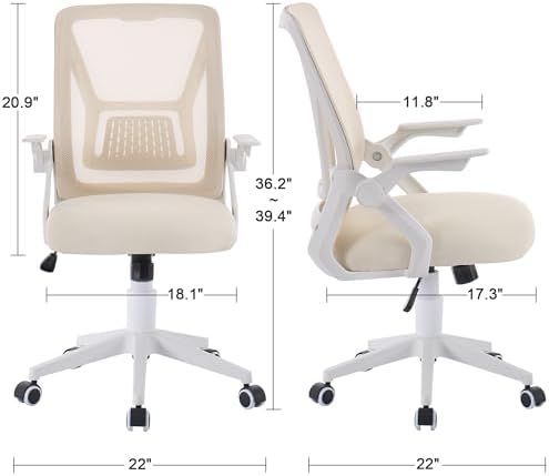 Office Chair for Computer Task Work Fabric Swivel Ergonomic Task Chair in Beige Mesh Lumbar Support with Adjustable Arms