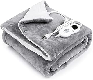 Electric Heated Throw Blanket, Soft Flannel Fleece Heated Overblanket with 6 Heating Settings and Overheat Protection, Machine Washable, 160x130cm (Grey)